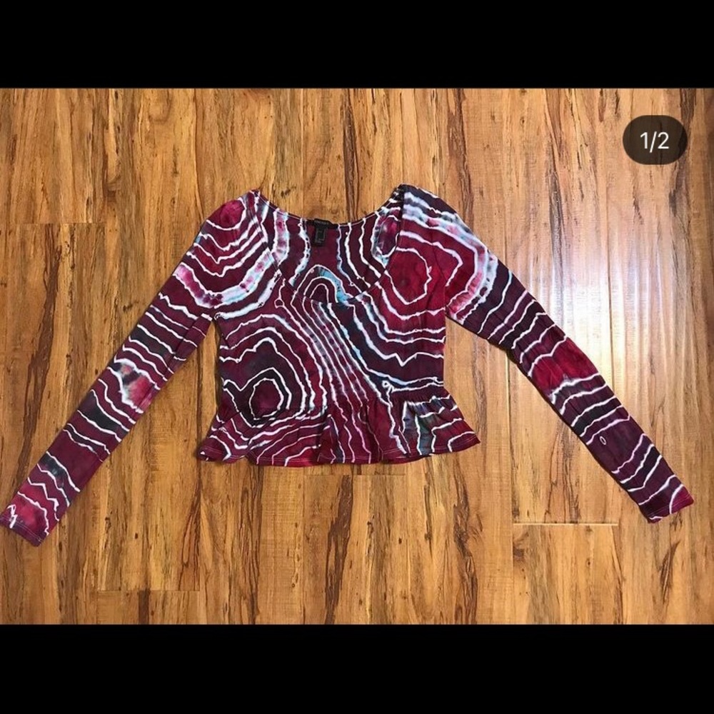 Hand Dyed Geode Tie Dye Ruffle Detail Crop Top